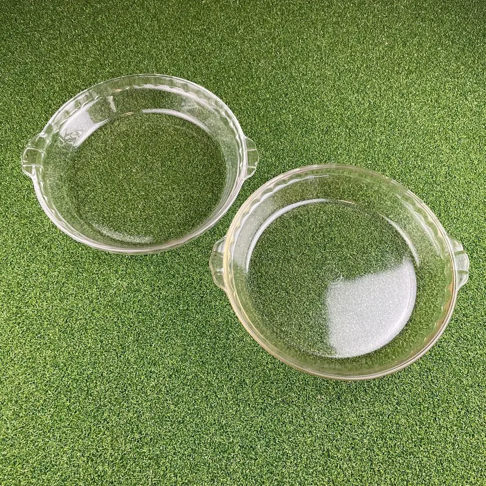 Vintage Lot of 2 Pyrex Clear Glass Fluted Edge Pie Plates